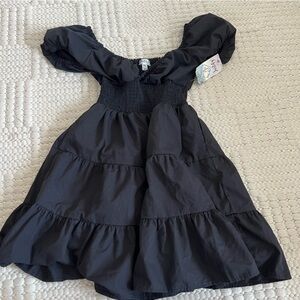 Black Puff Sleeve Tiered Dress